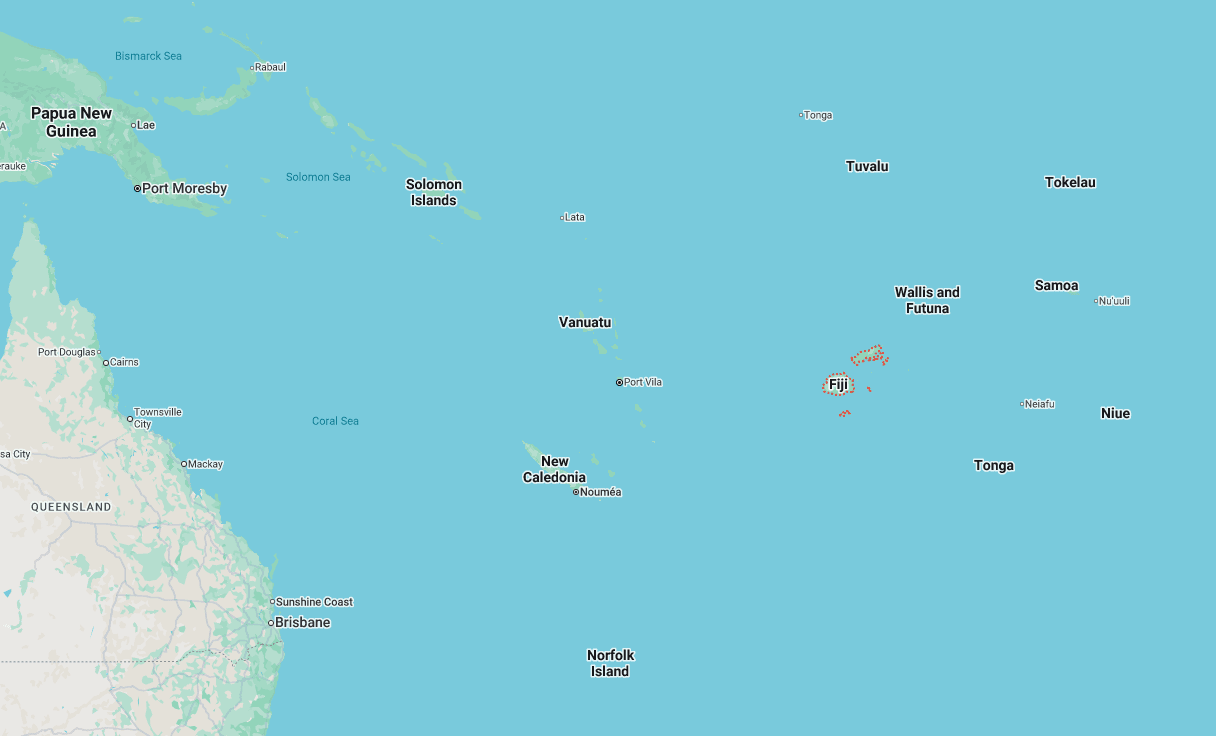 Pacific Ocean map showing Fiji and Vanuatu